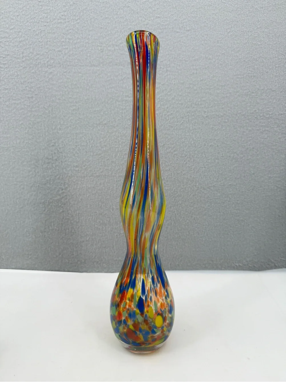 Pier 1 MultiColored Rainbow Confetti Stretch Art Glass Vase Handblown Unique 14